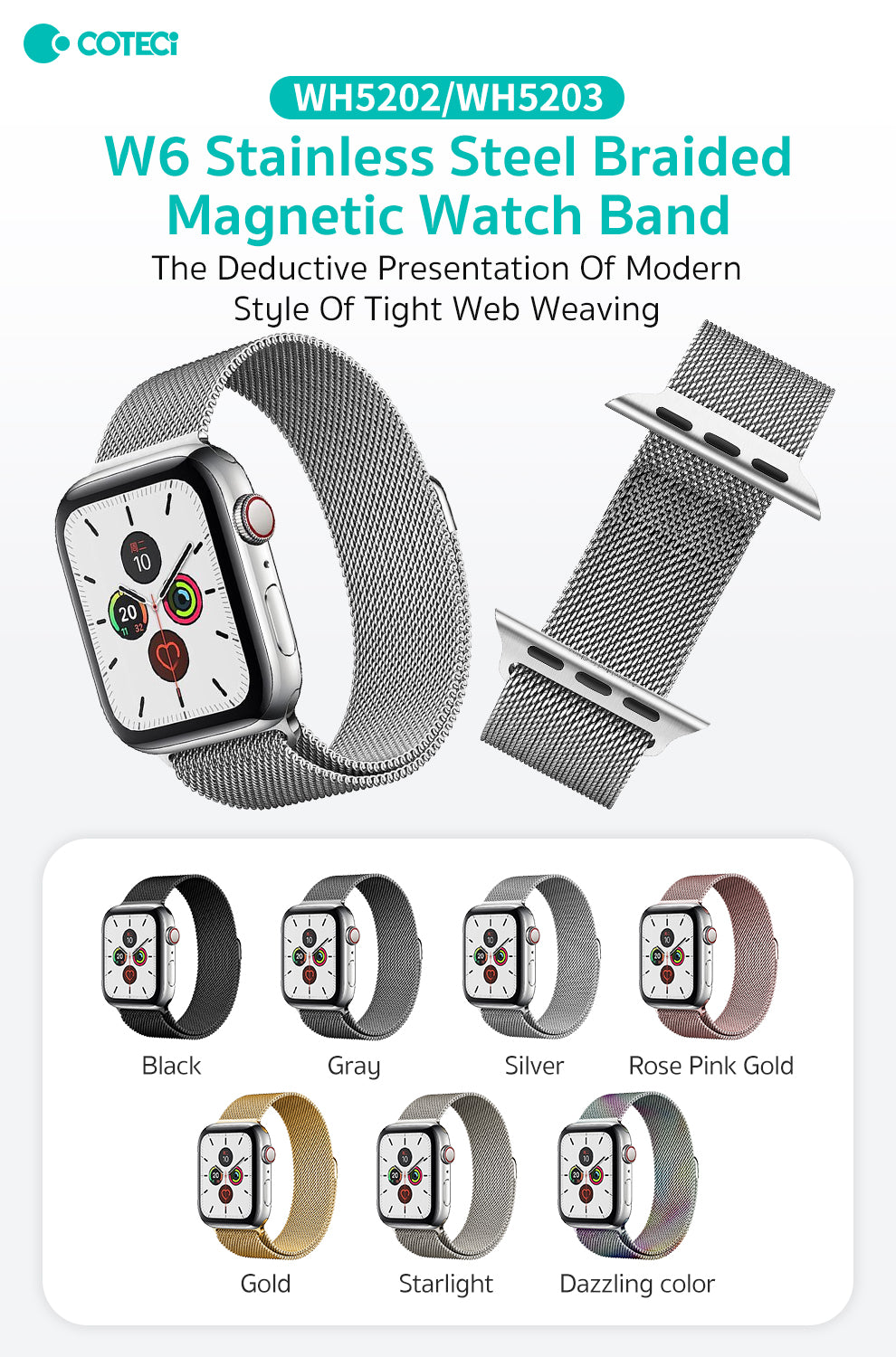 Apple Watch W6 Stainless Steel Braided Magnetic Watch Strap