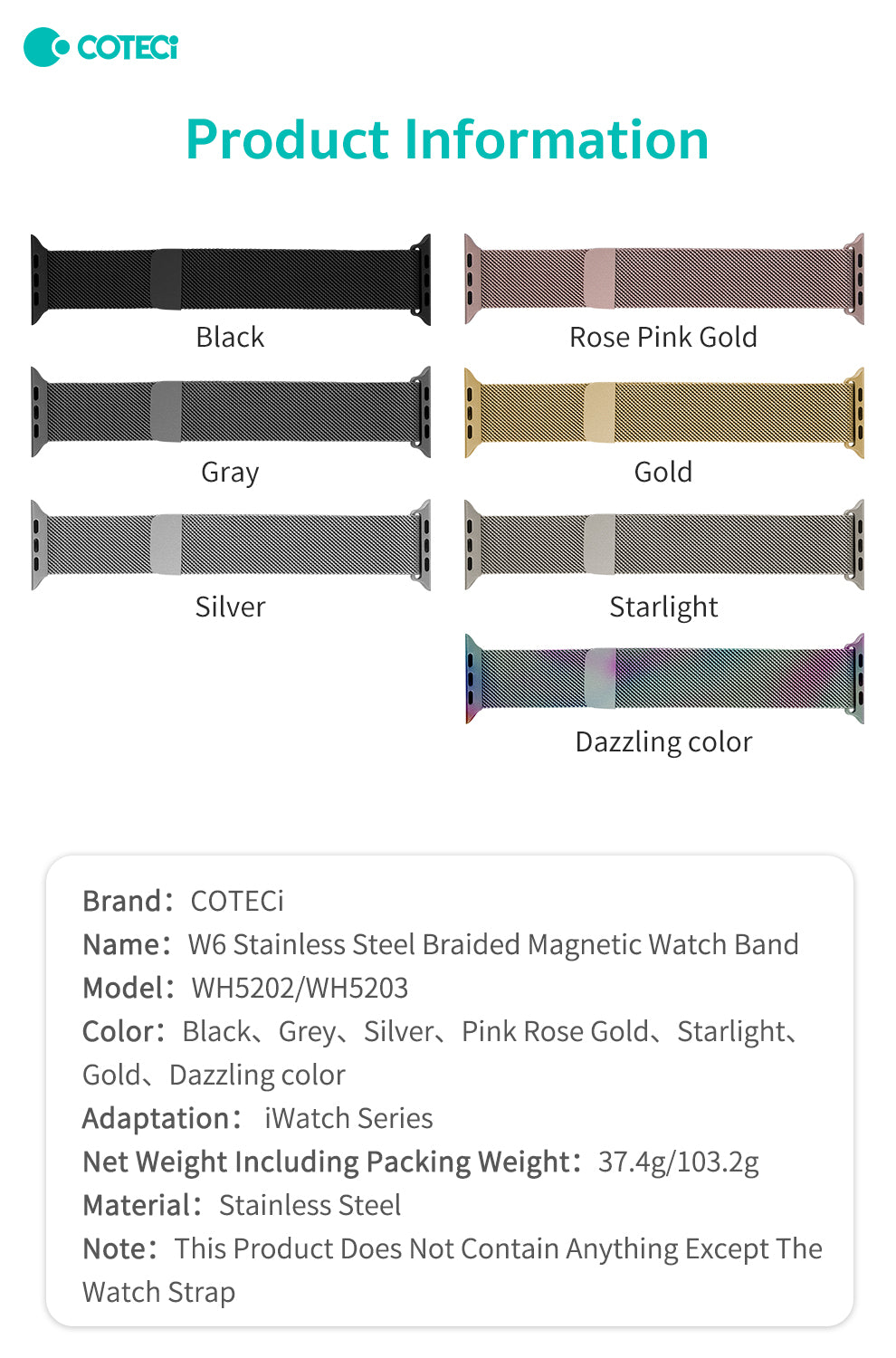 W6 Stainless Steel Braided Magnetic Watch Strap